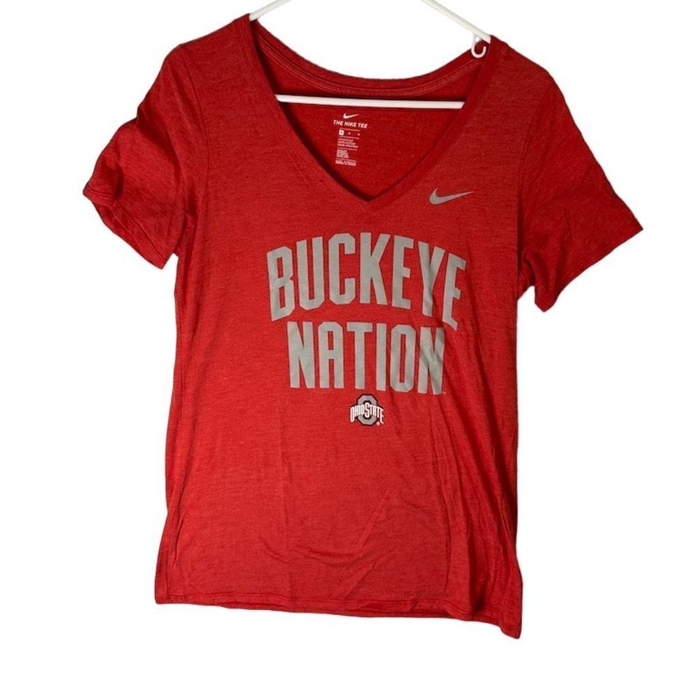 Nike Ohio State Buckeyes Women's V-Neck T-Shirt Medium Red Short Sleeve Athletic